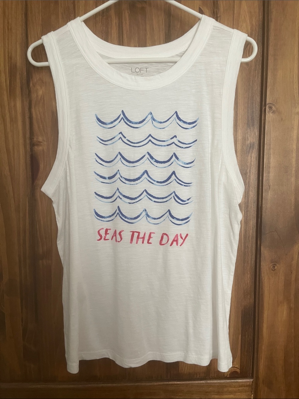 LOFT White Graphic Wave Tank with Red Lettering